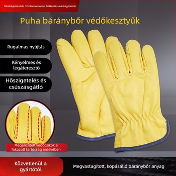 Kecskebőr és pamut hegesztő kesztyűk, magas hőmérsékletnek ellenállóak, égési sérülések elleni védelem, puha és kopásálló, hegesztők védelmére, fleece-béléses a melegért