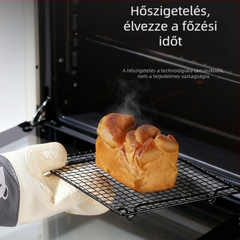 Konyhai szilikon kesztyűk égésvédelmi funkcióval, hőálló, vastagított, vízálló és csúszásmentes, sütő és mikrosütő használatra