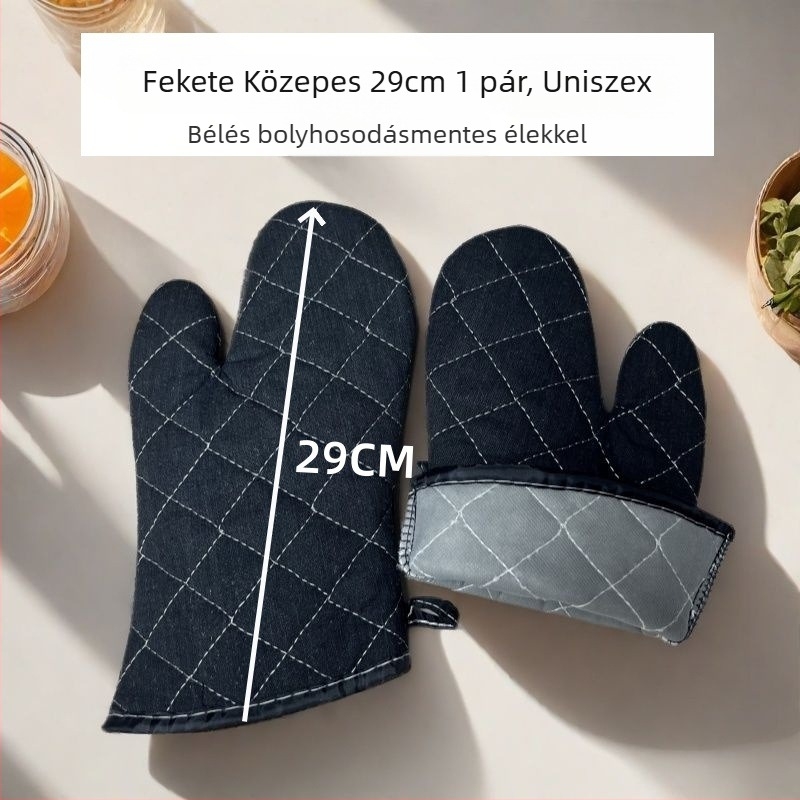 Közepes méretű zöld pamut sütőkesztyűk, hőállóak, szigeteltek sütőhöz és mikrohullámú sütőhöz