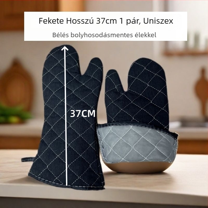 Közepes méretű zöld pamut sütőkesztyűk, hőállóak, szigeteltek sütőhöz és mikrohullámú sütőhöz