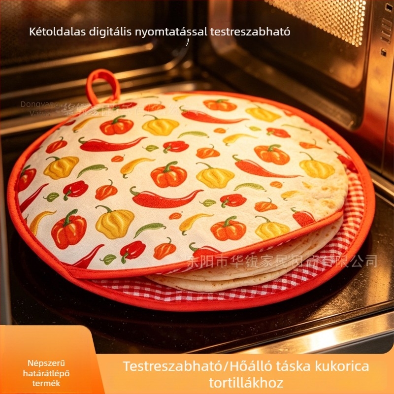 Kör alakú hőszigetelő táska tortillához, kétoldalas digitális nyomtatással