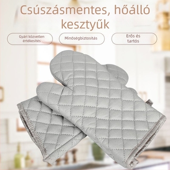 Hosszú pamutból készült hőszigetelt sütőkesztyű, csúszásmentes felülettel, sütőben és mikróban használható