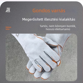 Kétrétegű marhabőrből készült hegesztőkesztyű bélésével, hőálló és kopásálló.