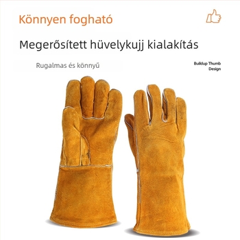 Kétrétegű marhabőrből készült hegesztőkesztyű bélésével, hőálló és kopásálló.