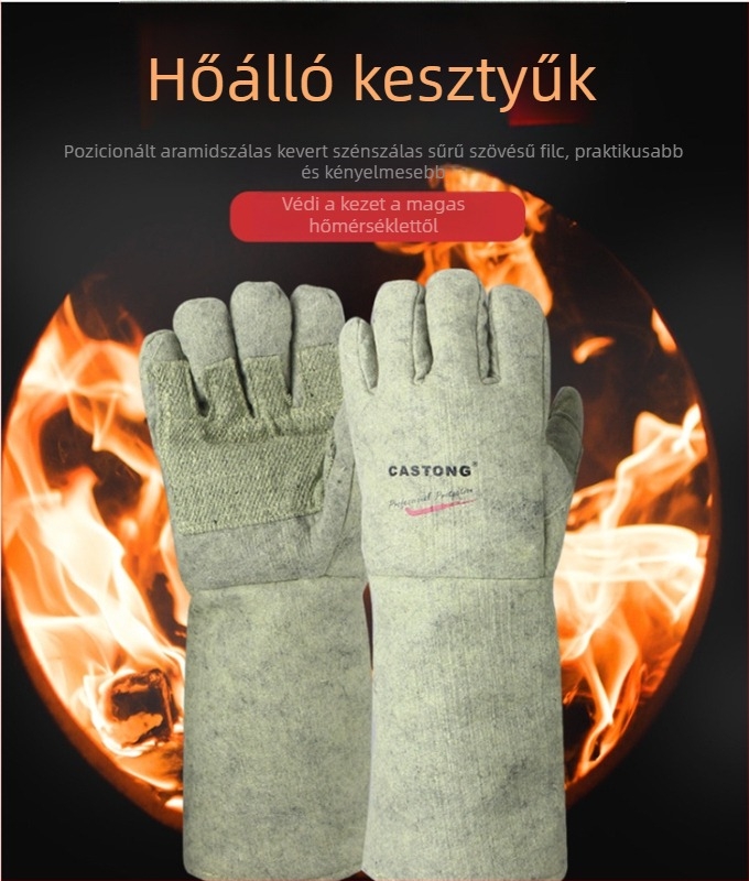 Castington 500°C hosszított ipari kesztyűk magas hőmérséklet-állósággal hegesztéshez, égési sérülések elleni védelem, hőszigetelés, grillsütéshez és munkához