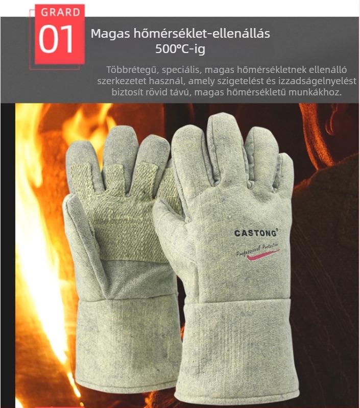 Castington 500°C hosszított ipari kesztyűk magas hőmérséklet-állósággal hegesztéshez, égési sérülések elleni védelem, hőszigetelés, grillsütéshez és munkához