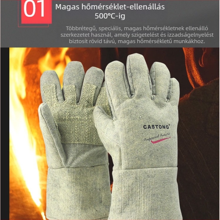 Castington 500°C hosszított ipari kesztyűk magas hőmérséklet-állósággal hegesztéshez, égési sérülések elleni védelem, hőszigetelés, grillsütéshez és munkához