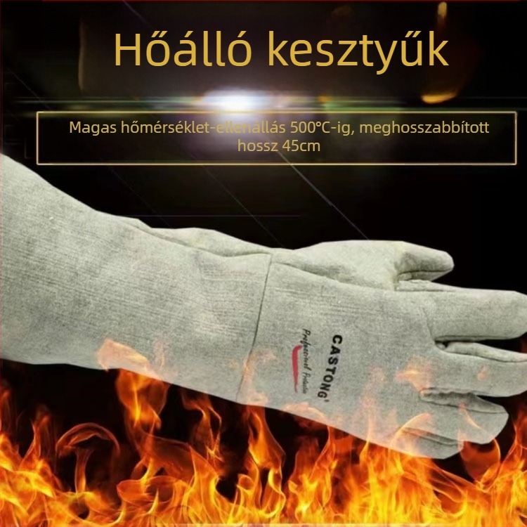 Castington 500°C hosszított ipari kesztyűk magas hőmérséklet-állósággal hegesztéshez, égési sérülések elleni védelem, hőszigetelés, grillsütéshez és munkához