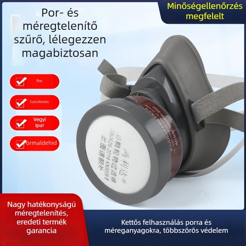 6100 ipari gázmaszk gáz- és porszűréshez permetezéshez, rovarölőkhöz és vegyi anyagok védelmére, KN95 szint