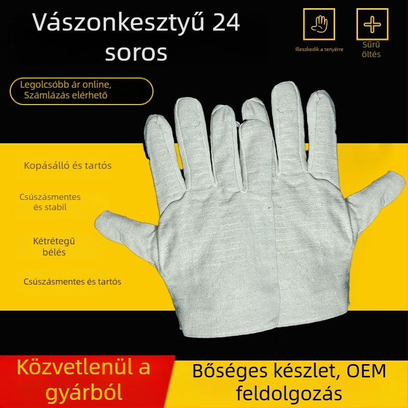 Vászon kesztyű hegesztéshez, védő, csúszásmentes, kopásálló, vastagított, dupla rétegű