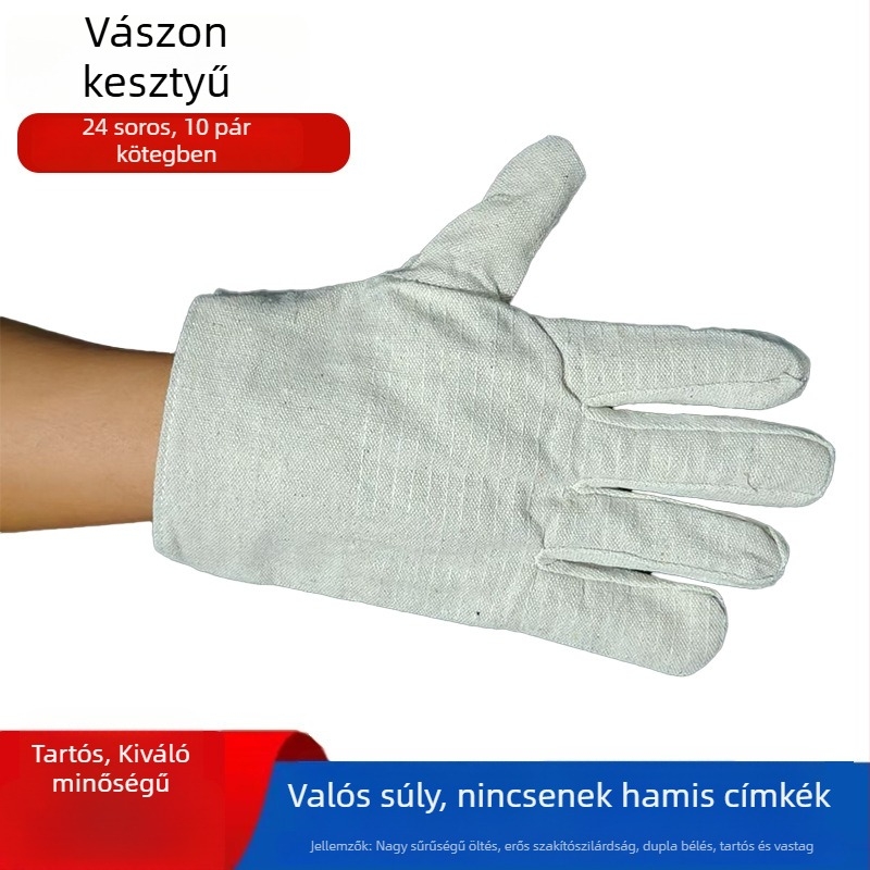 Vászon kesztyű hegesztéshez, védő, csúszásmentes, kopásálló, vastagított, dupla rétegű