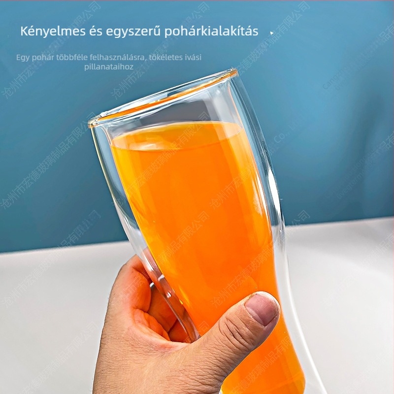 Dupla falú boroszilikát pohár – szigetelt italos pohár vízhez/gyümölcsléhez, modern minimalist dizájn, kézzel sodort, fedél nélküli