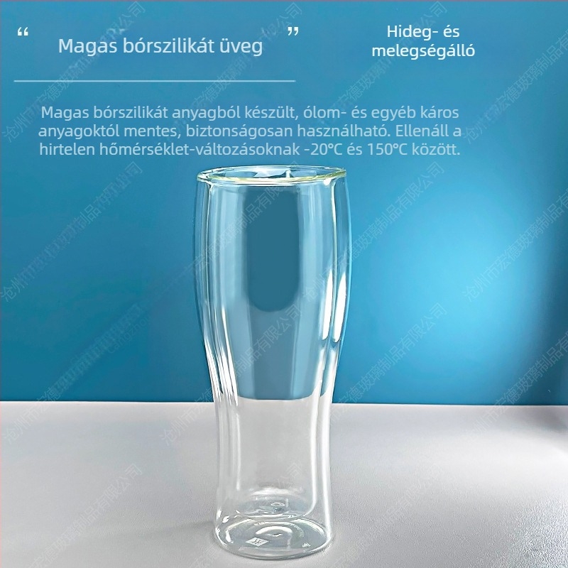 Dupla falú boroszilikát pohár – szigetelt italos pohár vízhez/gyümölcsléhez, modern minimalist dizájn, kézzel sodort, fedél nélküli