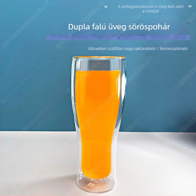 Dupla falú boroszilikát pohár – szigetelt italos pohár vízhez/gyümölcsléhez, modern minimalist dizájn, kézzel sodort, fedél nélküli