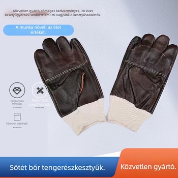 Sötét színű hegesztő kesztyűk borjúbőrből, felsőréteggel és tenyérrel, zárt, rövid
