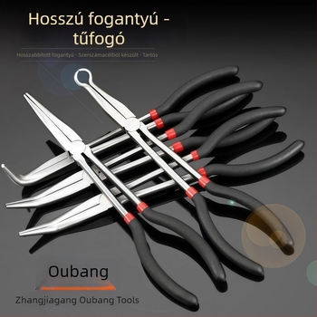 Hosszított tűszájú fogó piros-fekete nyele, 11 és 16 hüvelyk