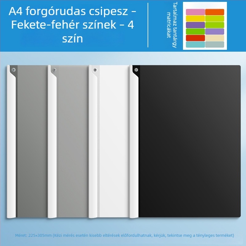 A4-es papírhoz forgó karos mappa, műanyag dokumentumklip és iratrendező