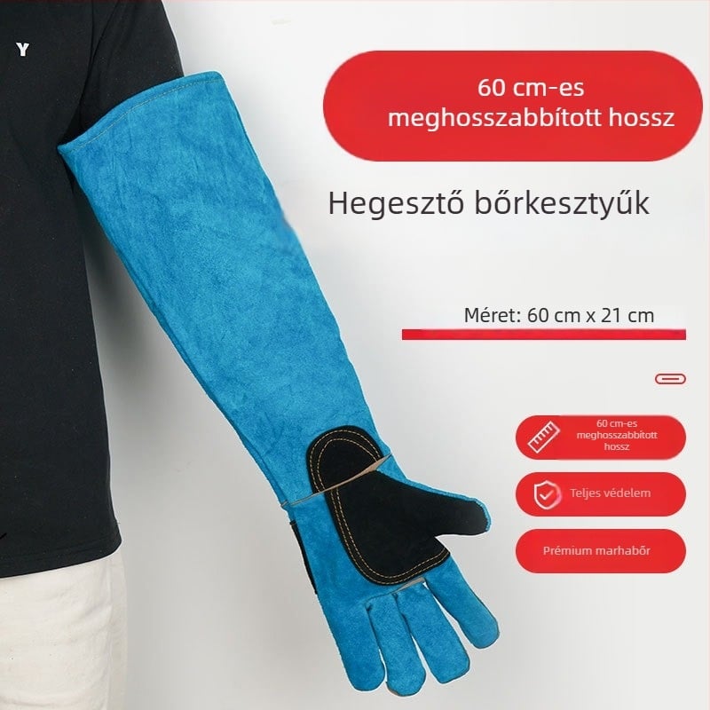 60 cm-es marhabőr védőkesztyűk, megerősítettek, kutyák edzéséhez és védelem a háziállatok harapásai és macska karmolásai ellen