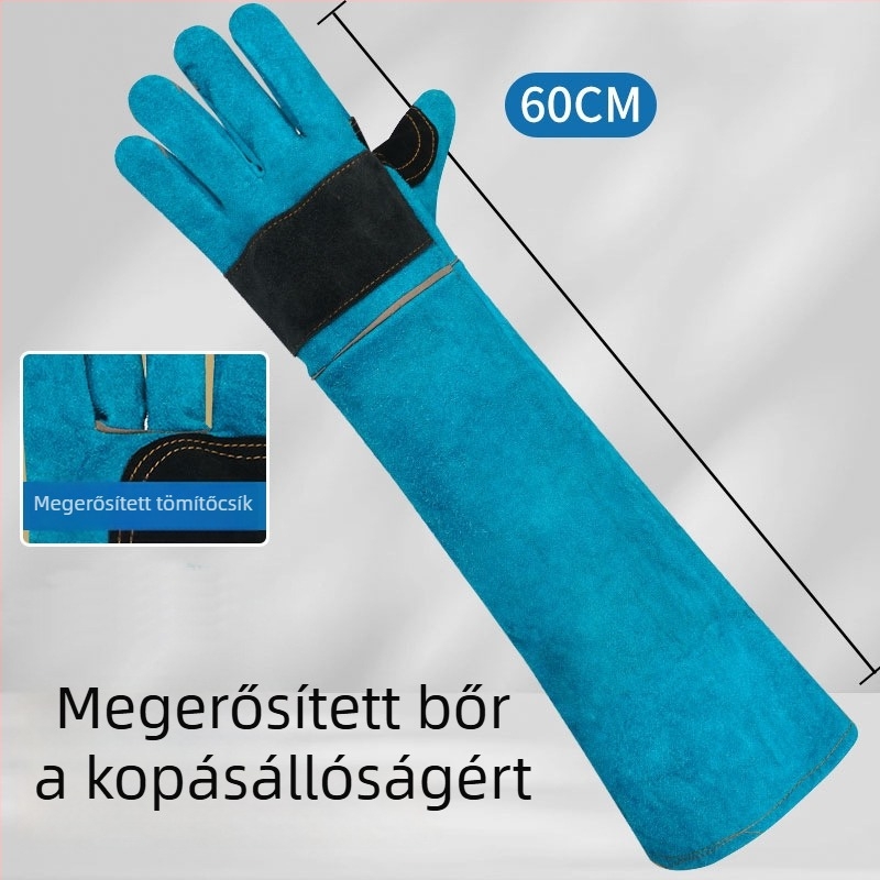 60 cm-es marhabőr védőkesztyűk, megerősítettek, kutyák edzéséhez és védelem a háziállatok harapásai és macska karmolásai ellen