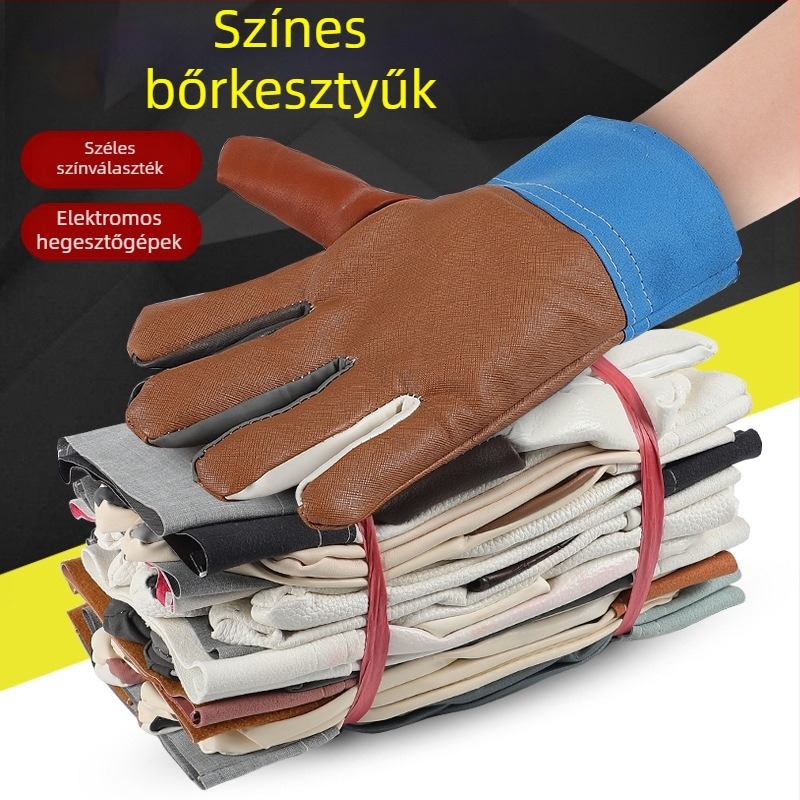 Vastagított rövid műbőr hegesztő kesztyűk — kopás- és olajálló, munkavédelmi célokra; alkalmas gépek kezelésére és ívhegesztésre.