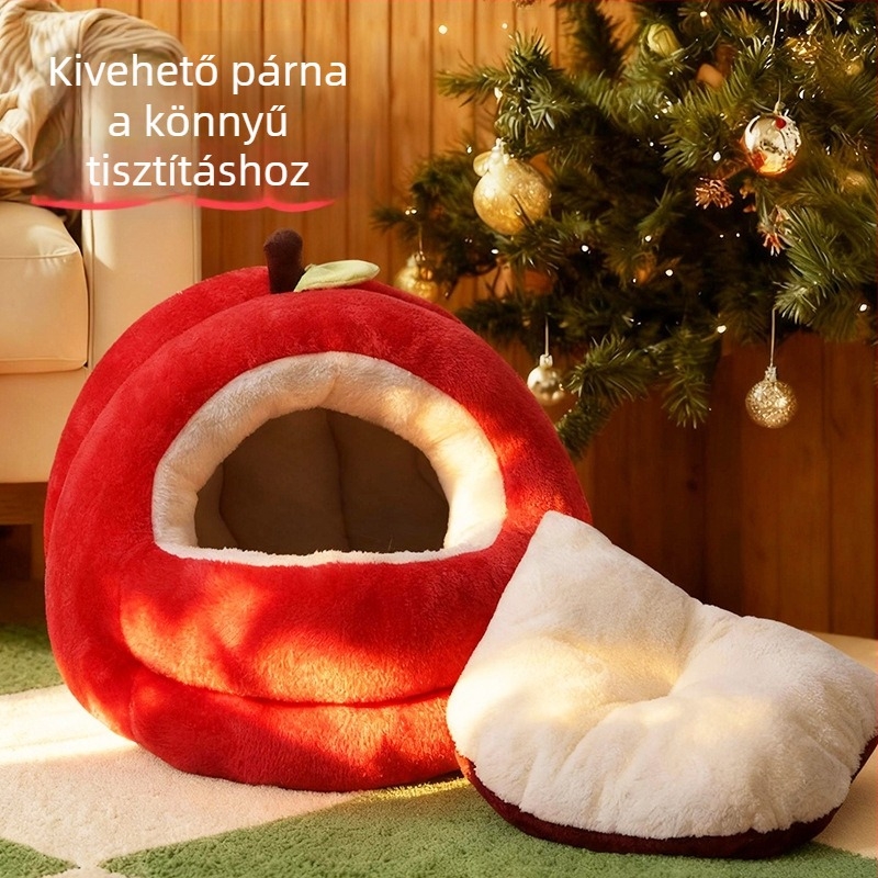 Téli meleg macska- és kutyaház villa, félig zárt beltéri kisállatház, karácsonyi dekoráció