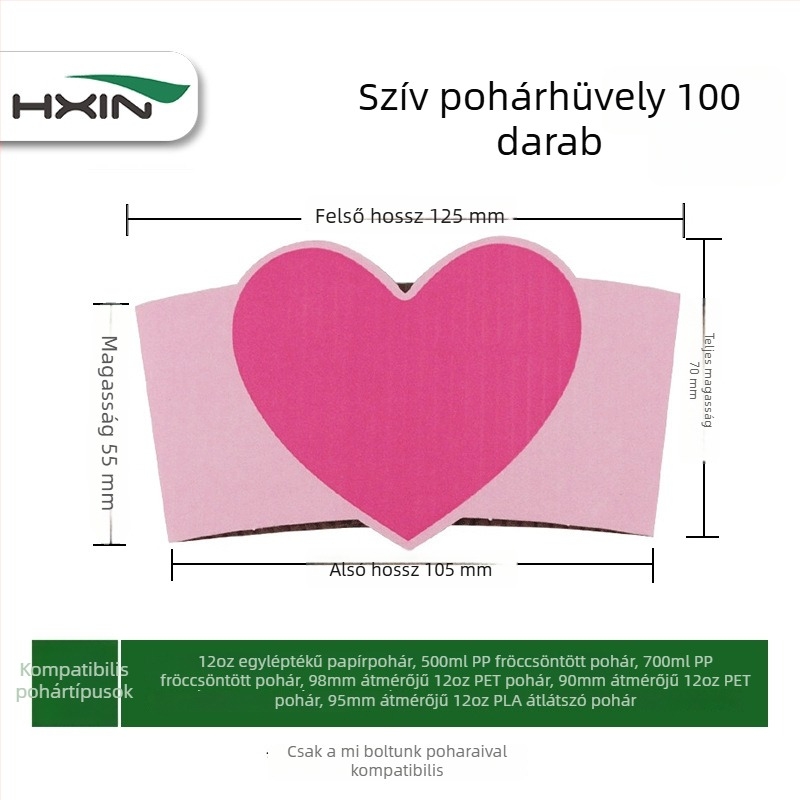 HXIN Szív alakú, vastagított hullámos pohárvédő papírtok a poharakhoz, egyszer használható