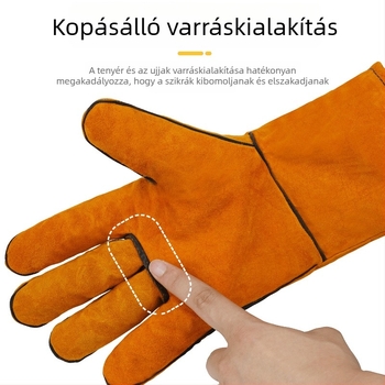 Pamut béléssel készült hegesztőkesztyű, vastagított, kopásálló, hőszigetelt, magas hőmérsékletnek ellenálló, égésvédő kesztyű két rétegű marhabőrből készült