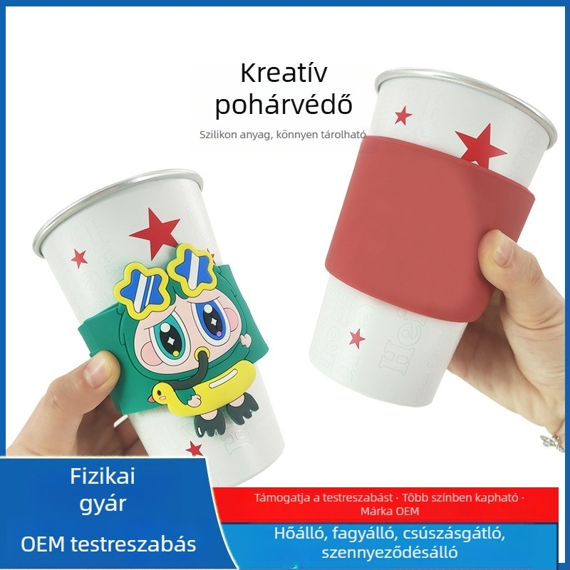 Kör alakú környezetbarát szilikon pohárhüvely, csúszásmentes és hőszigetelő, levehető gyerekeknek készült pohárhoz, tej- és kávéitalokhoz