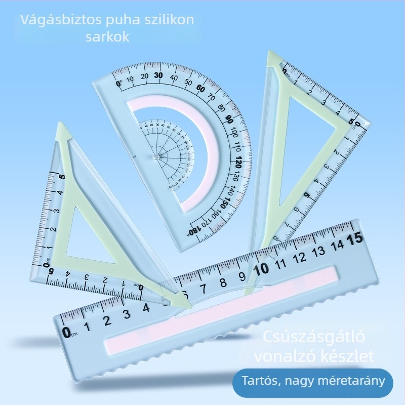Nagy méretű, vágásálló tanulói vonalzó készlet, 4 darabos, átlátszó, rajzhoz, 15 cm