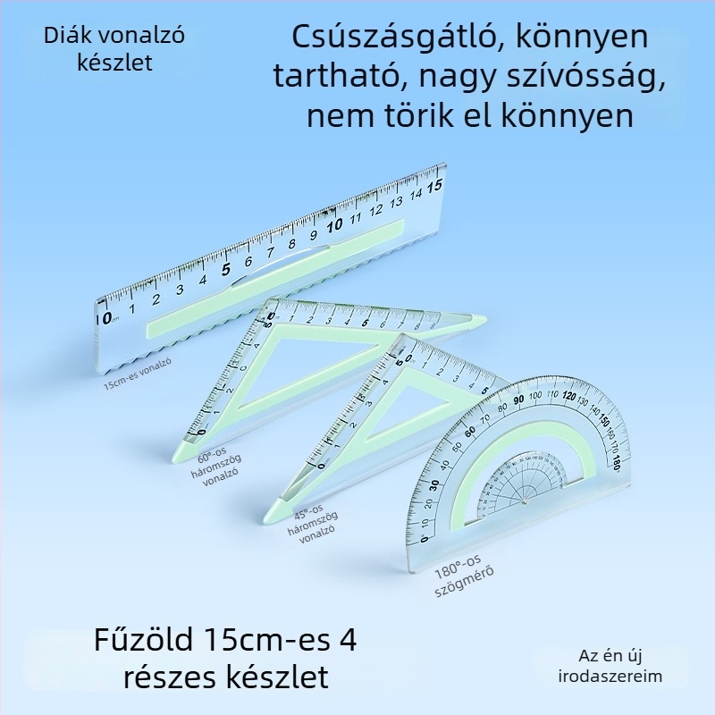 Nagy méretű, vágásálló tanulói vonalzó készlet, 4 darabos, átlátszó, rajzhoz, 15 cm