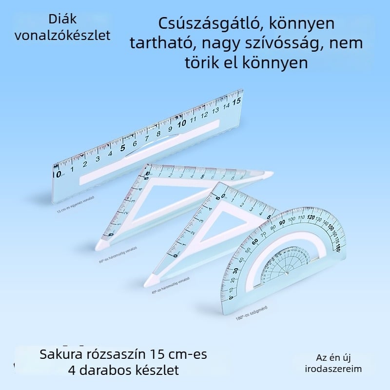 Nagy méretű, vágásálló tanulói vonalzó készlet, 4 darabos, átlátszó, rajzhoz, 15 cm