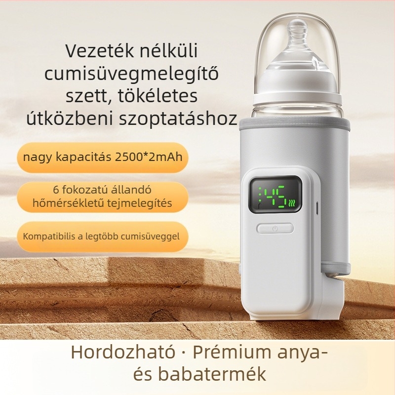  Univerzális vezeték nélküli cumisüvegmelegítő intelligens hőmérséklet-szabályozással, újratölthető lítium akkumulátorral, hordozható