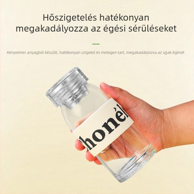 Rugalmas szalaggal készült termosz pohárvédő hüvely, hőszigetelés, égési sérülés elleni védelem, csúszásmentes, univerzális üvegpohárhoz