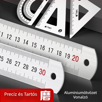 Rozsdamentes acél és alumínium ötvözetű vonalzó készlet, 15/20/30 cm, kétoldalas skála, irodai fém vonalzó