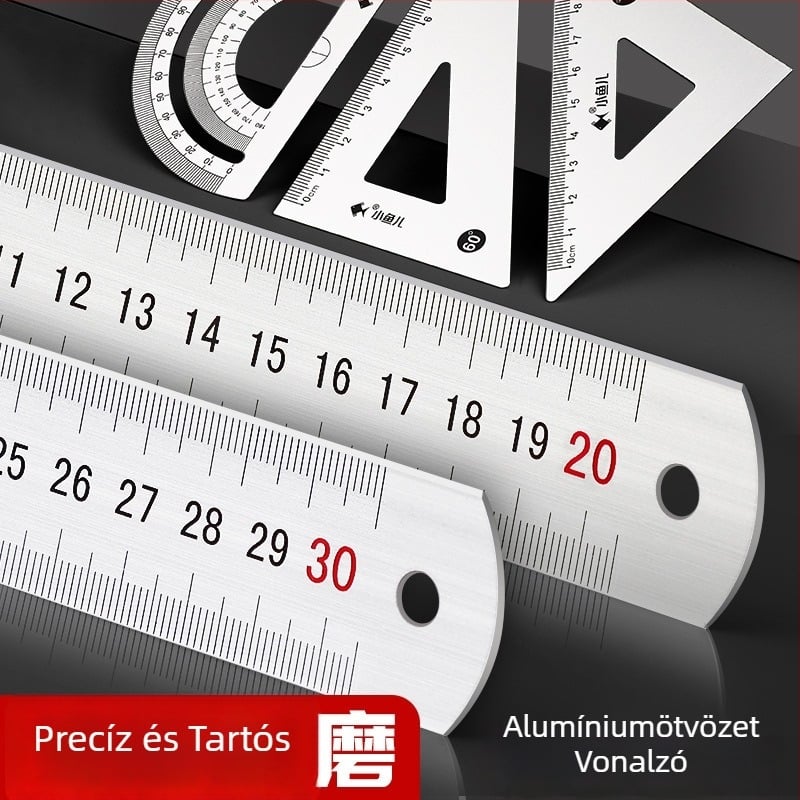 Rozsdamentes acél és alumínium ötvözetű vonalzó készlet, 15/20/30 cm, kétoldalas skála, irodai fém vonalzó