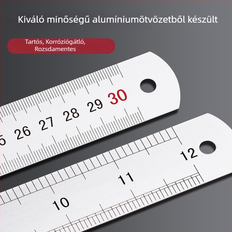 Rozsdamentes acél és alumínium ötvözetű vonalzó készlet, 15/20/30 cm, kétoldalas skála, irodai fém vonalzó