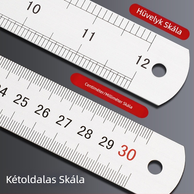 Rozsdamentes acél és alumínium ötvözetű vonalzó készlet, 15/20/30 cm, kétoldalas skála, irodai fém vonalzó