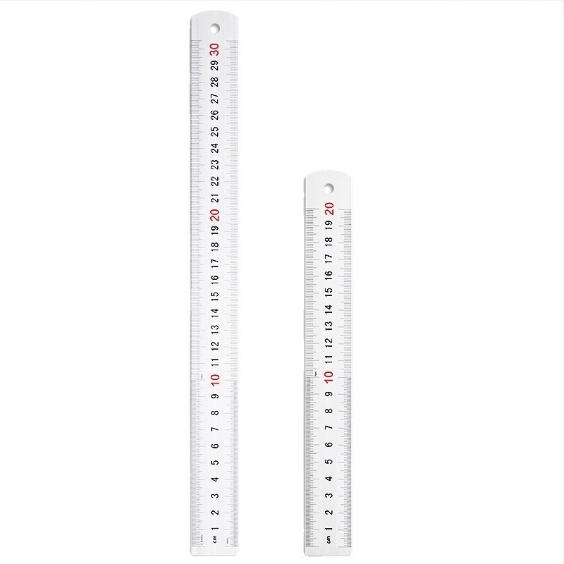 Rozsdamentes acél és alumínium ötvözetű vonalzó készlet, 15/20/30 cm, kétoldalas skála, irodai fém vonalzó