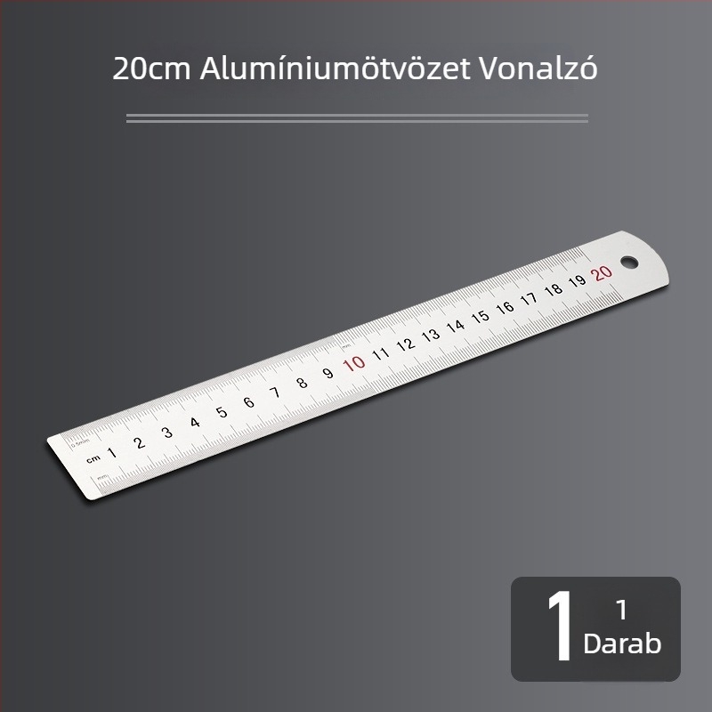 Rozsdamentes acél és alumínium ötvözetű vonalzó készlet, 15/20/30 cm, kétoldalas skála, irodai fém vonalzó
