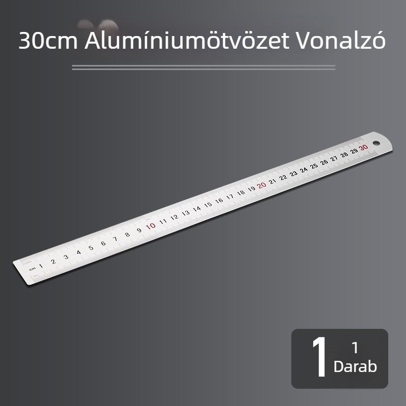 Rozsdamentes acél és alumínium ötvözetű vonalzó készlet, 15/20/30 cm, kétoldalas skála, irodai fém vonalzó
