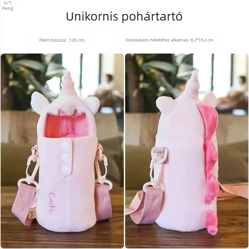 Plüss anyagú termosz- és pohártok keresztpánttal