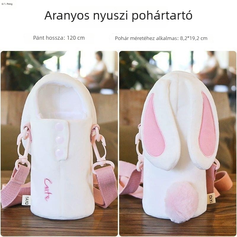 Plüss anyagú termosz- és pohártok keresztpánttal