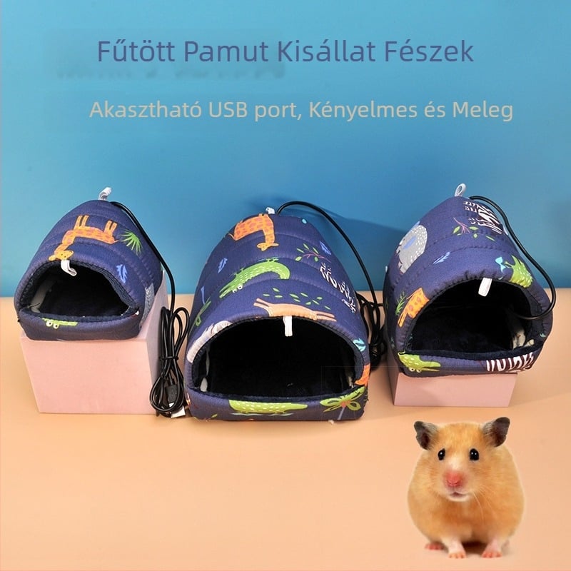 Melegített hörcsögfészek meleg pamutból, bolyhos bélésű téli alvóhely, felakasztható a ketrecbe
