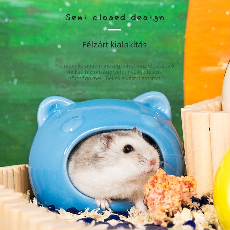 Kerámiás hörcsögház nyárra – hűtés és hőelvezetés, beltéri hörcsögbútor rajzfilm-stílusban