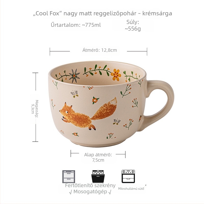 Fedéllel ellátott kerámia reggeliző bögre, nagy kapacitású zabpehely és joghurt számára, vintage stílus.