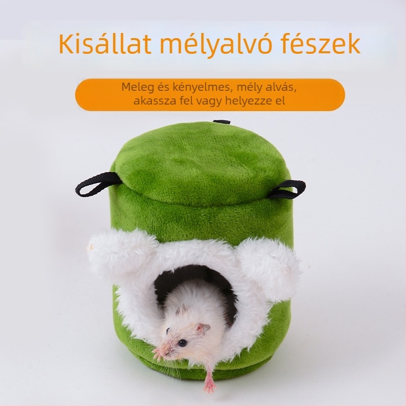 Pamutból készült fatörzs alakú fészek kisállatok számára, függőágyas kivitelezés, téli meleg