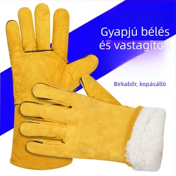 Tehénbőr hegesztő kesztyű pamutbéléses, hosszú, égés elleni, hőszigetelő, kopásálló, két rétegű bőrből, puha védőkesztyű hegesztéshez