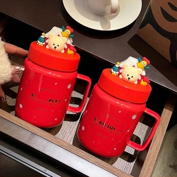 Star Daddy Piros Karácsonyi Hópehely Bögré, Nagy Kapacitású Kerámia Fedéllel, Párknak