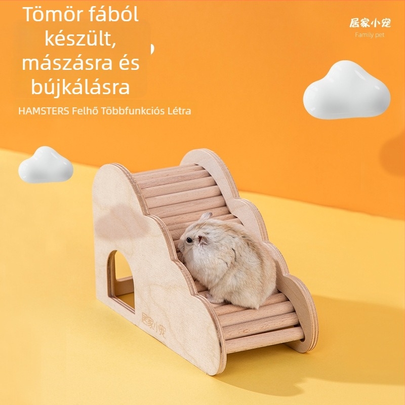 Fából készült hörcsög játék: felhő alakú mászó létra, búvóhely és ház — beltéri dekoratív bútorok hörcsögök számára