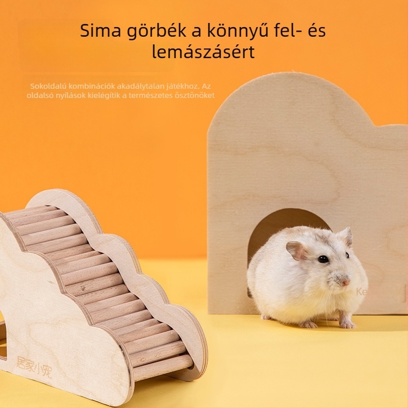 Fából készült hörcsög játék: felhő alakú mászó létra, búvóhely és ház — beltéri dekoratív bútorok hörcsögök számára